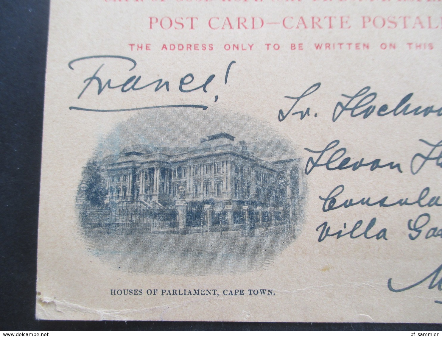 GB Kolonie Cape Of Good Hope 1910 Bildganzsache Cape Town Houses Of Parliament An Den Deutschen Konsul In Marseille - Kap Der Guten Hoffnung (1853-1904)