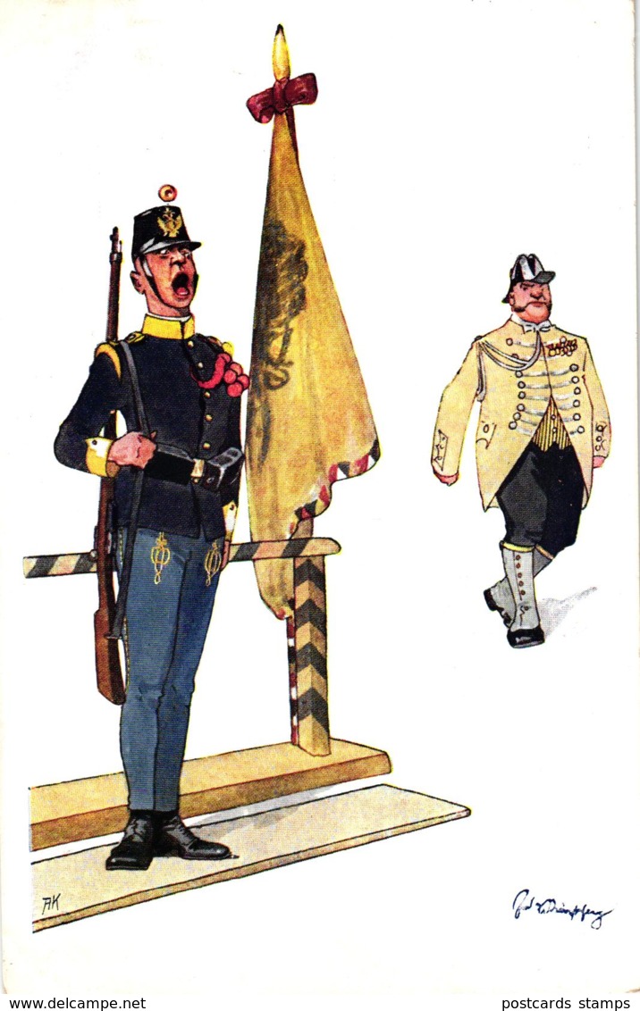 Militär, Soldaten, Fahne, Sign. Schönpflug - Schoenpflug, Fritz