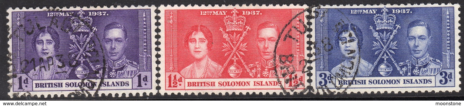 Solomon Islands GVI 1937 Coronation Set Of 3, Used, SG 57/9 (B) - Islas Salomón (...-1978)