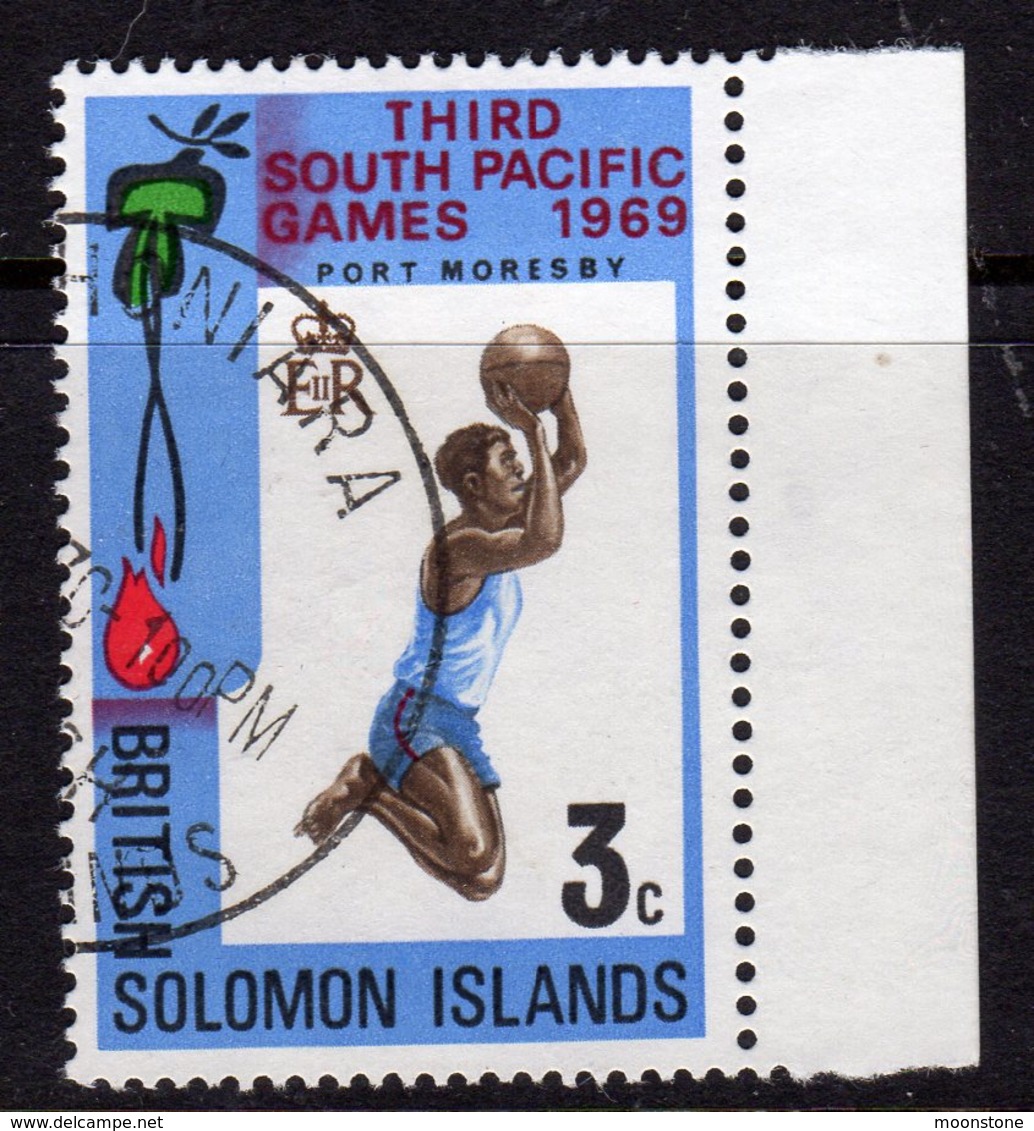 Solomon Islands 1969 Third South Pacific Games 3c Value, Wmk. Reversed, Used, SG 184w (B) - Salomonen (...-1978)