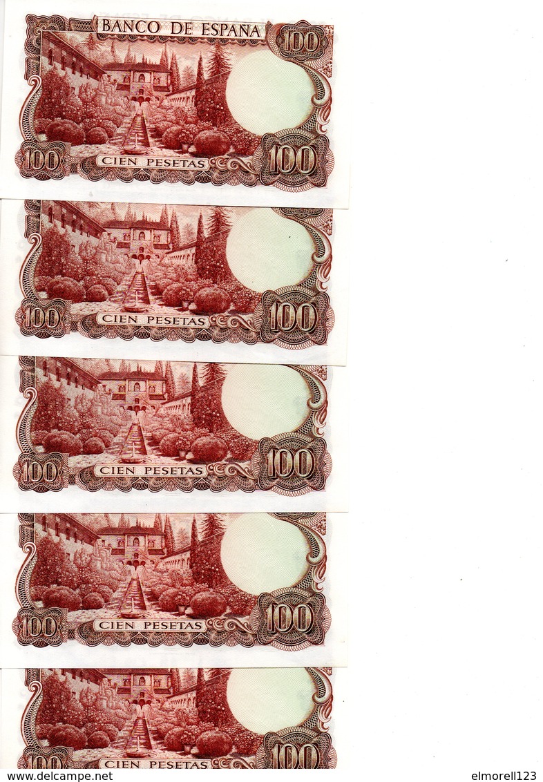 5 Billetes De 100 Pesetas Año 1970 - 100 Pesetas