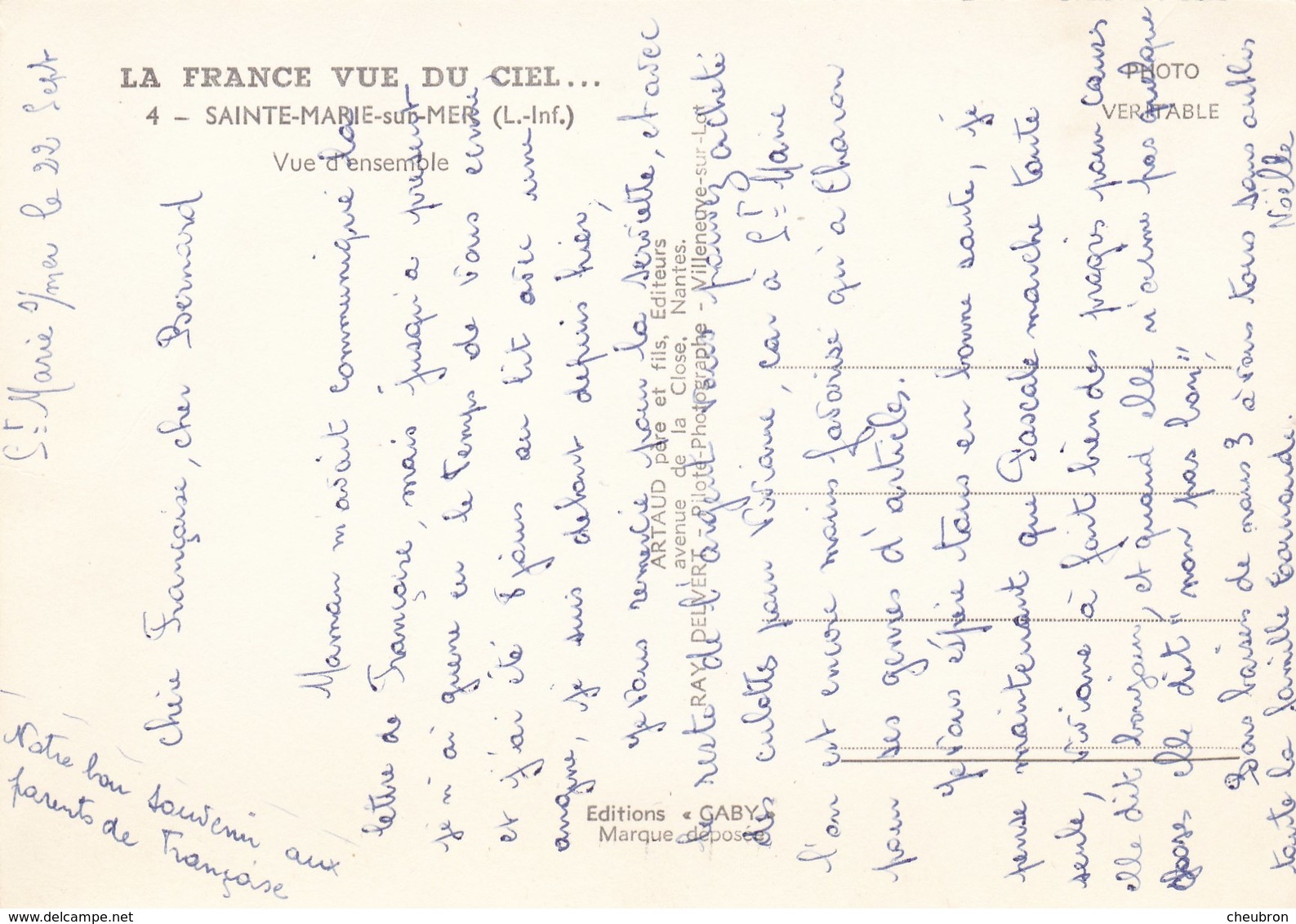 44. SAINTE MARIE SUR MER. RARETE. VUE AERIENNE.VUE D'ENSEMBLE.. ANNÉES 50 + TEXTE - Autres & Non Classés