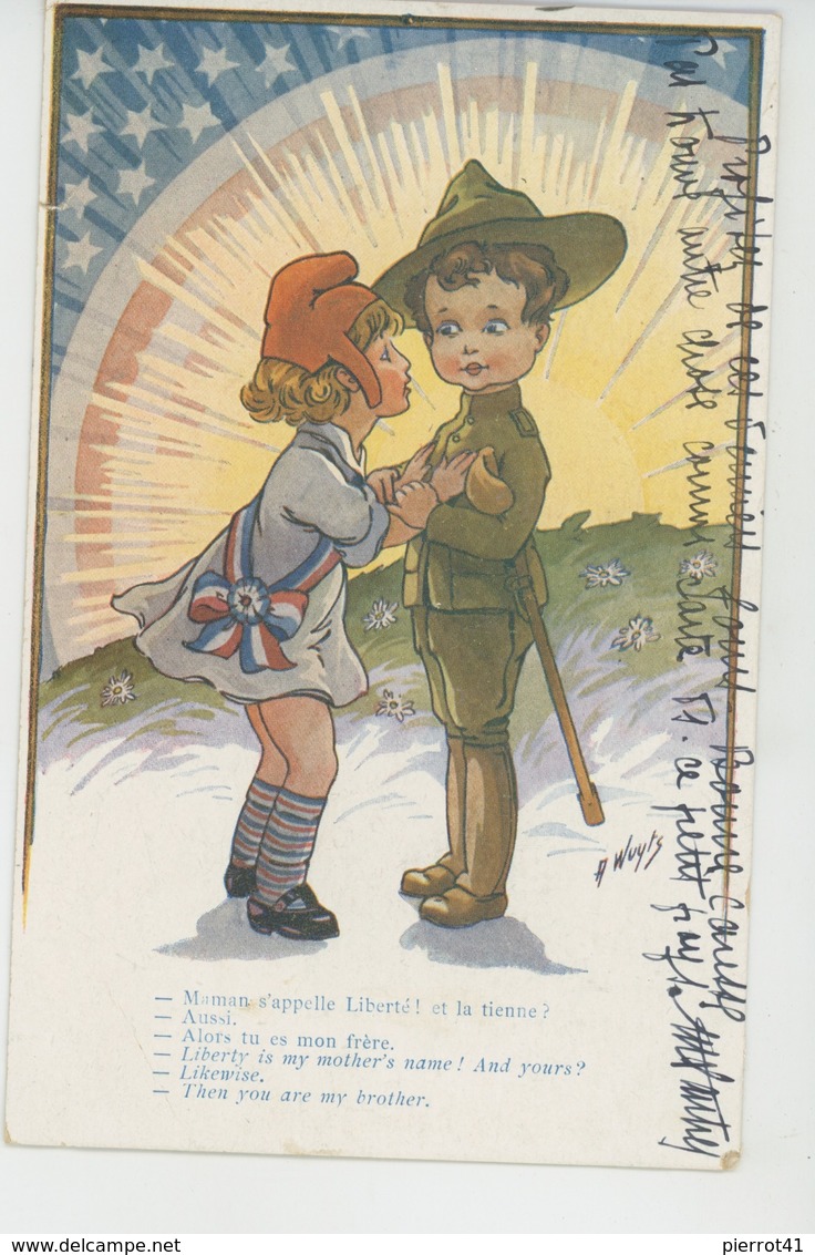Illustrateur ENFANTS - Jolie Carte Fantaisie Enfants Soldat Et Petite Française "LES SAMMYS EN FRANCE "signée A. WUYTS - Wuyts