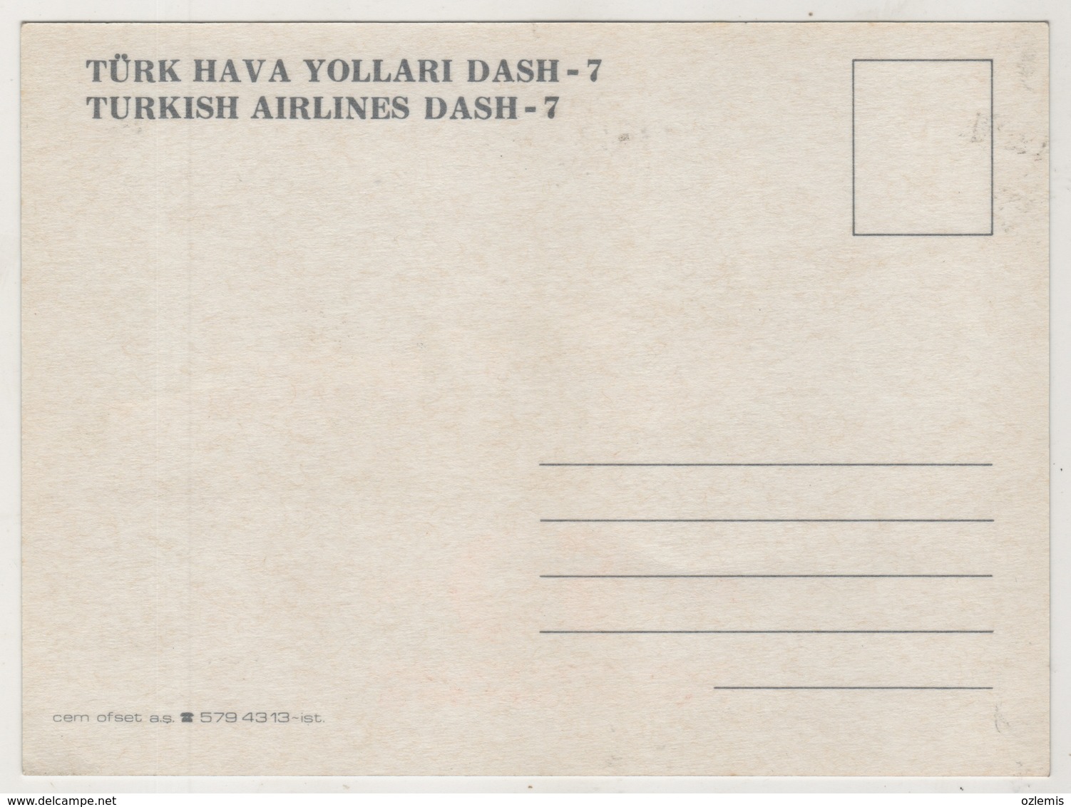 TURKISH AIRLINES DASH-7   POSTCARD - Turkije