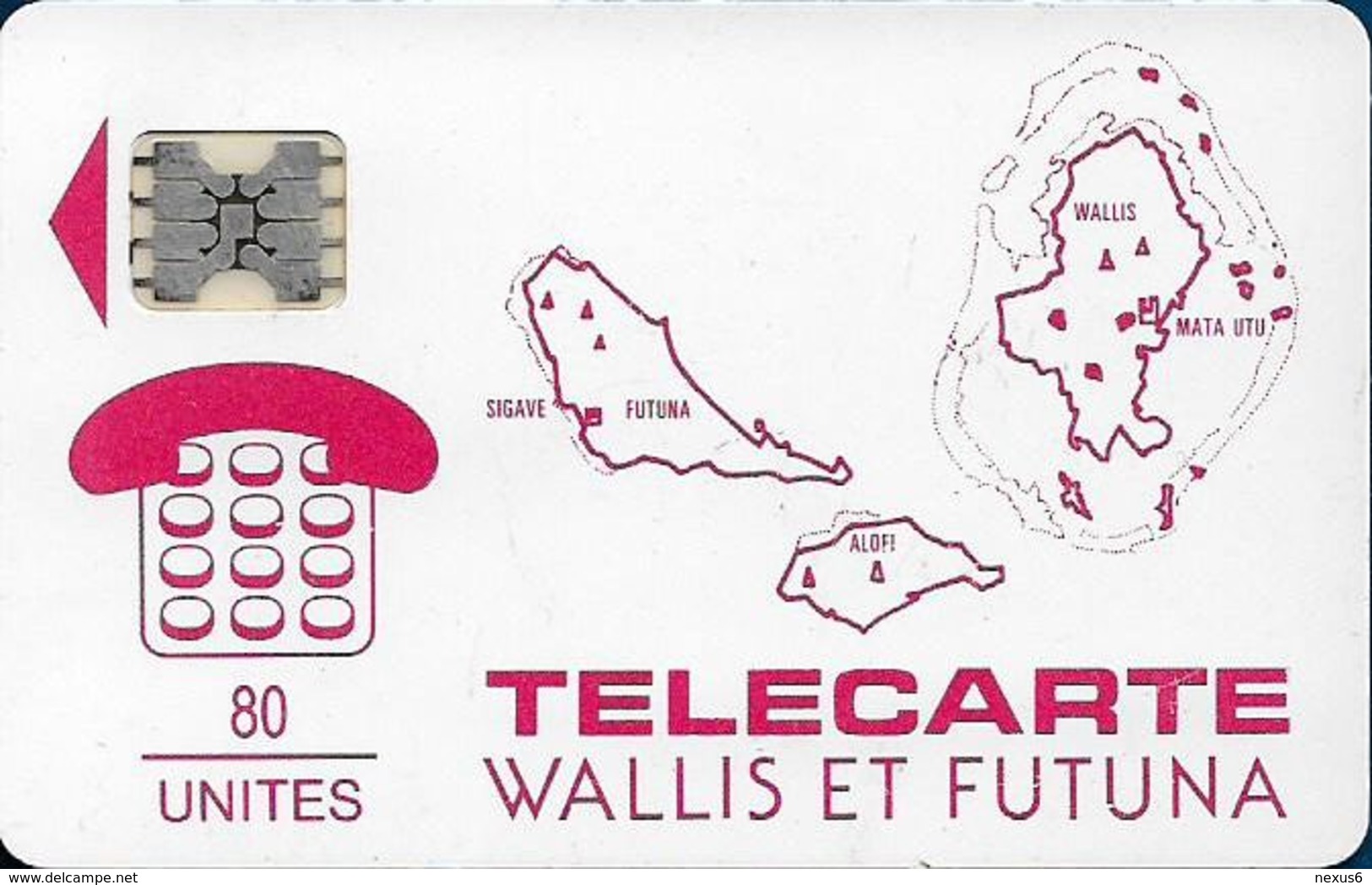 Wallis And Futuna - WF2 - Map Of Islands, Red, SC5 SW, 6mm Circle, 1991, 80Units, 3.000ex, Used - Wallis En Futuna