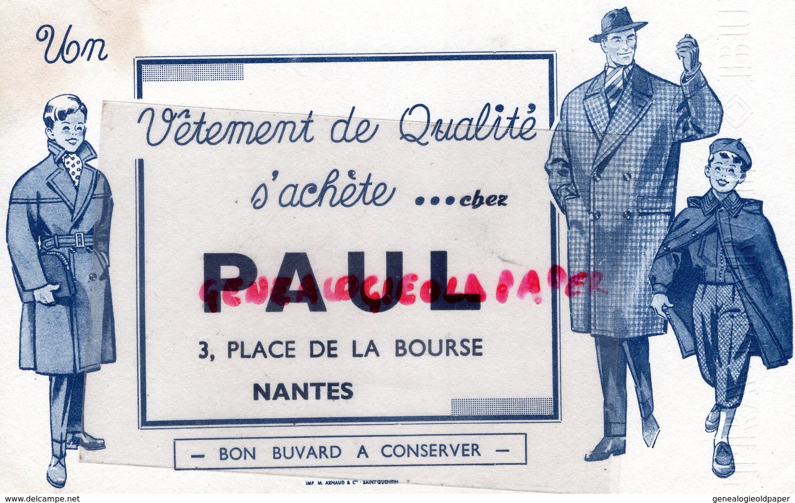 44 - NANTES- RARE BUVARD VETEMENT PAUL- 3 PLACE DE LA BOURSE- COSTUME MODE - Kleding & Textiel