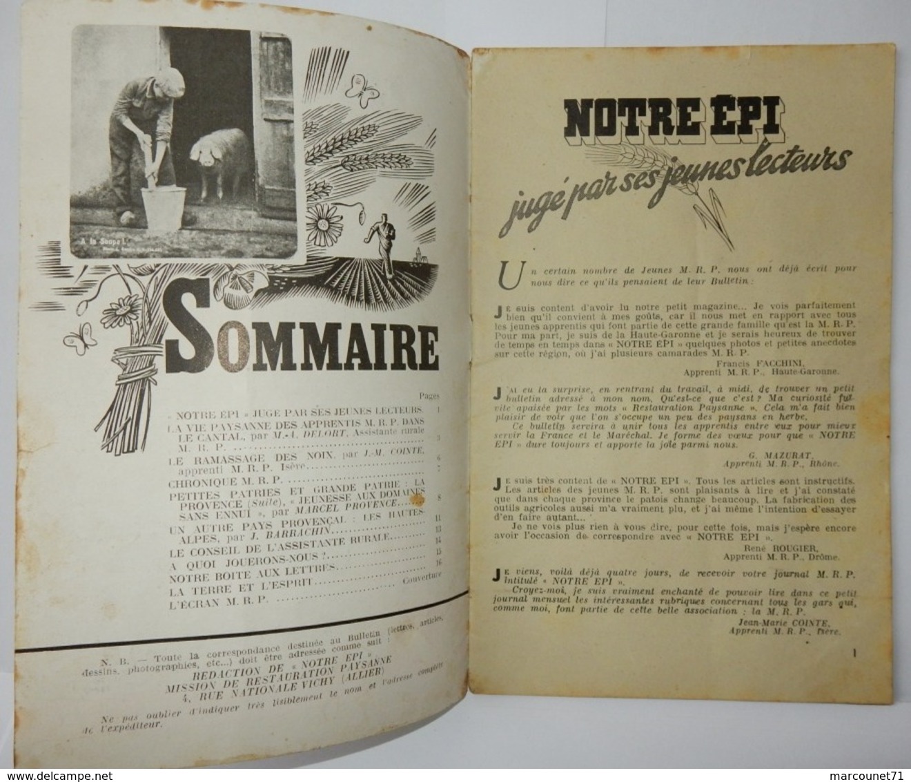 REVUE NOTRE ÉPI BULLETIN MENSUEL DES JEUNES APPRENTIS DE L'AGRICULTURE DÉCEMBRE 1942 WW2 MRP CANTAL PROVENCE HAUTES ALPE - 1900 - 1949