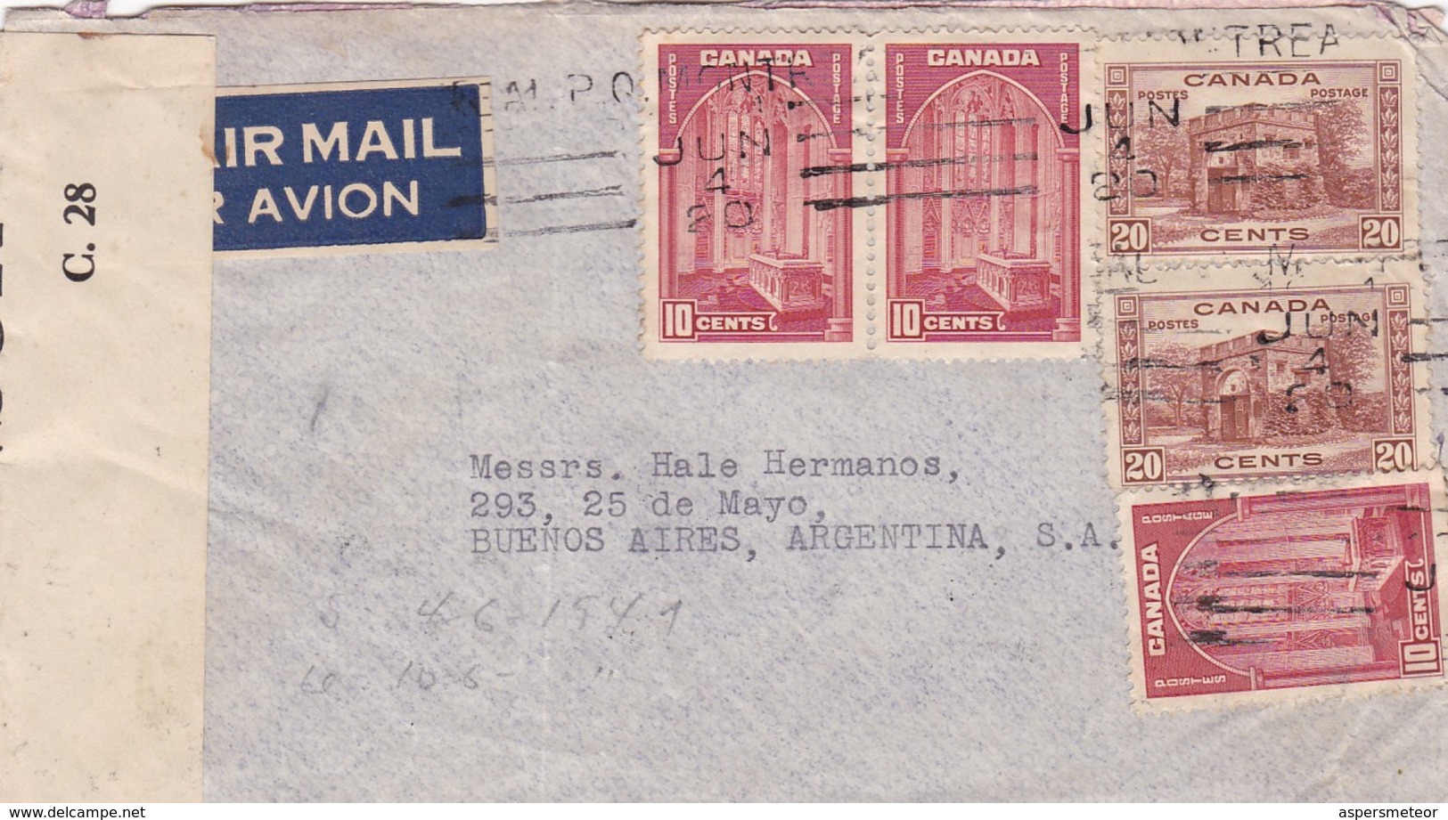 PRICE & PIERCE. CANADA COMMERCIAL COVER CIRCULEE DE MONTREAL A BUENOS AIRES, ARGENTINE AN 1941 PAR AVION CENSURE -LILHU - Storia Postale