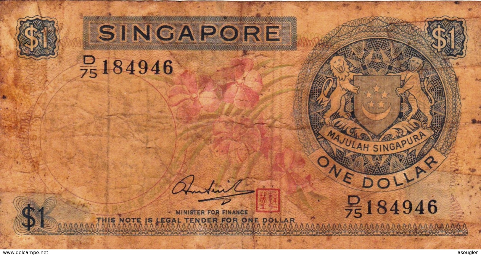 Singapore 1 DOLLAR ND 1967-1972 G P-1d "free Shipping Via Regular Air Mail (buyer Risk)" - Singapour