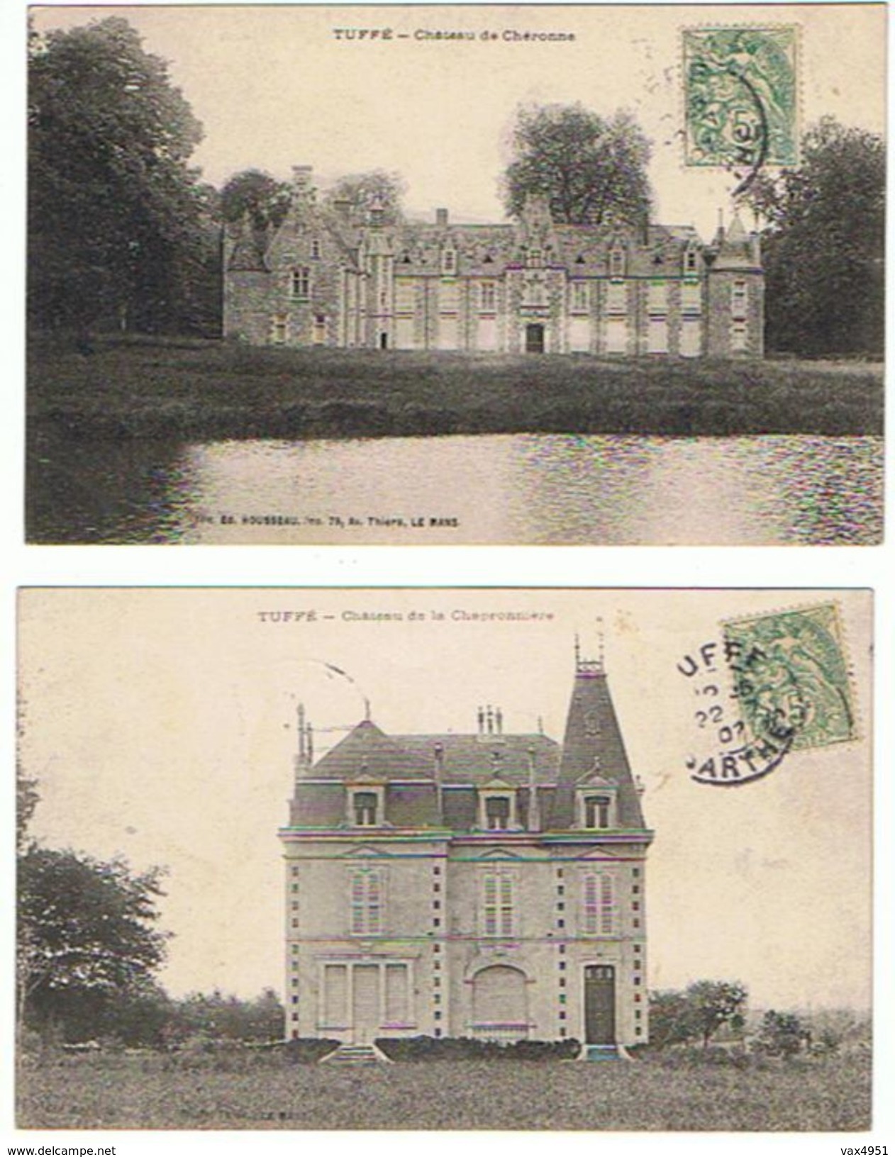 TUFFE LOT DE 2 CARTES  CHATEAU DE CHERONNE + CHATEAU DE  LA CHAPRONNIERE ***   A   SAISIR   **** - Tuffe