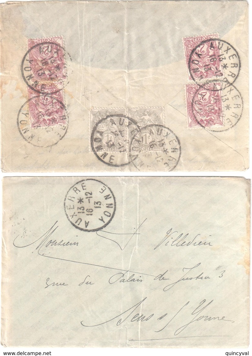 AUXERRE Yonne Lettre AVEC Correspondance Blanc 1c Gris 2c Brun Lilas Yv 107 108 Ob 16 12 1913 - Cartas & Documentos