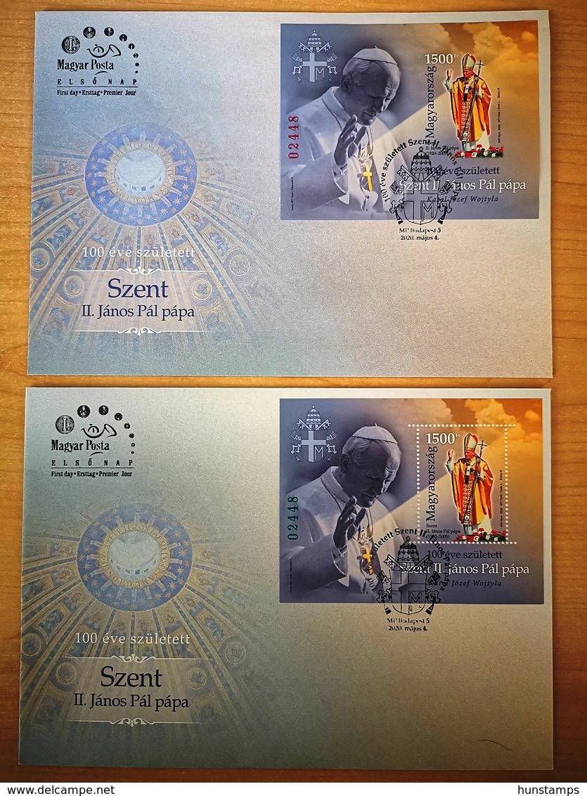 SPECIALS - Hungary 2020. II. John Paul Pope IMPERF+GREEN NUMBERED Sheet On FDC-s, RR ! - Neufs