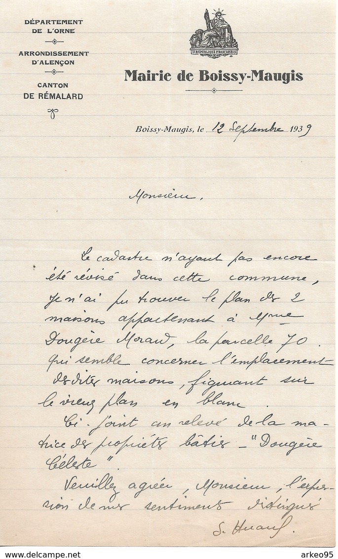 Lettre Du Maire Du Boissy-Maugis (61), 12/9/1939 - Historical Documents