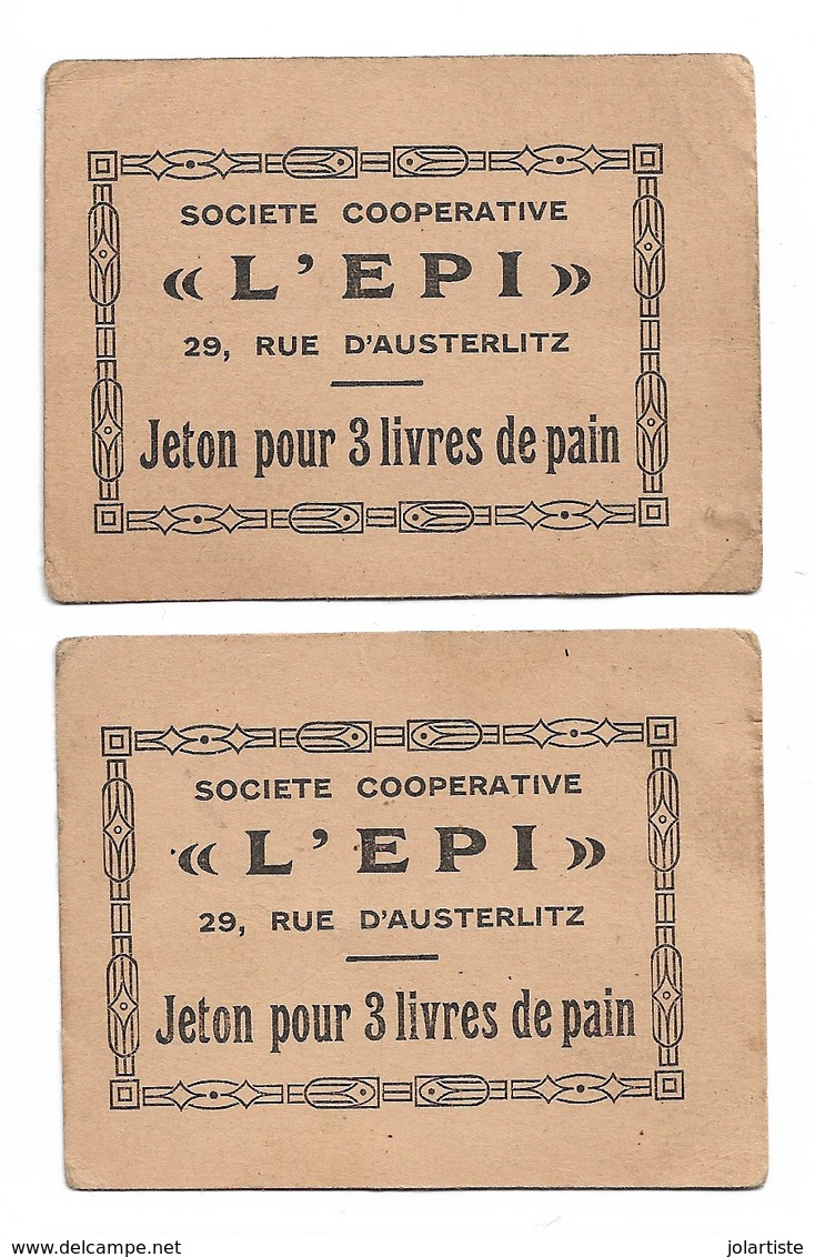 10 MONNAIES  DE NECESSITE Societe Cooperative L EPI Jeton Pour 3 Livres De Pain N083 - Ohne Zuordnung