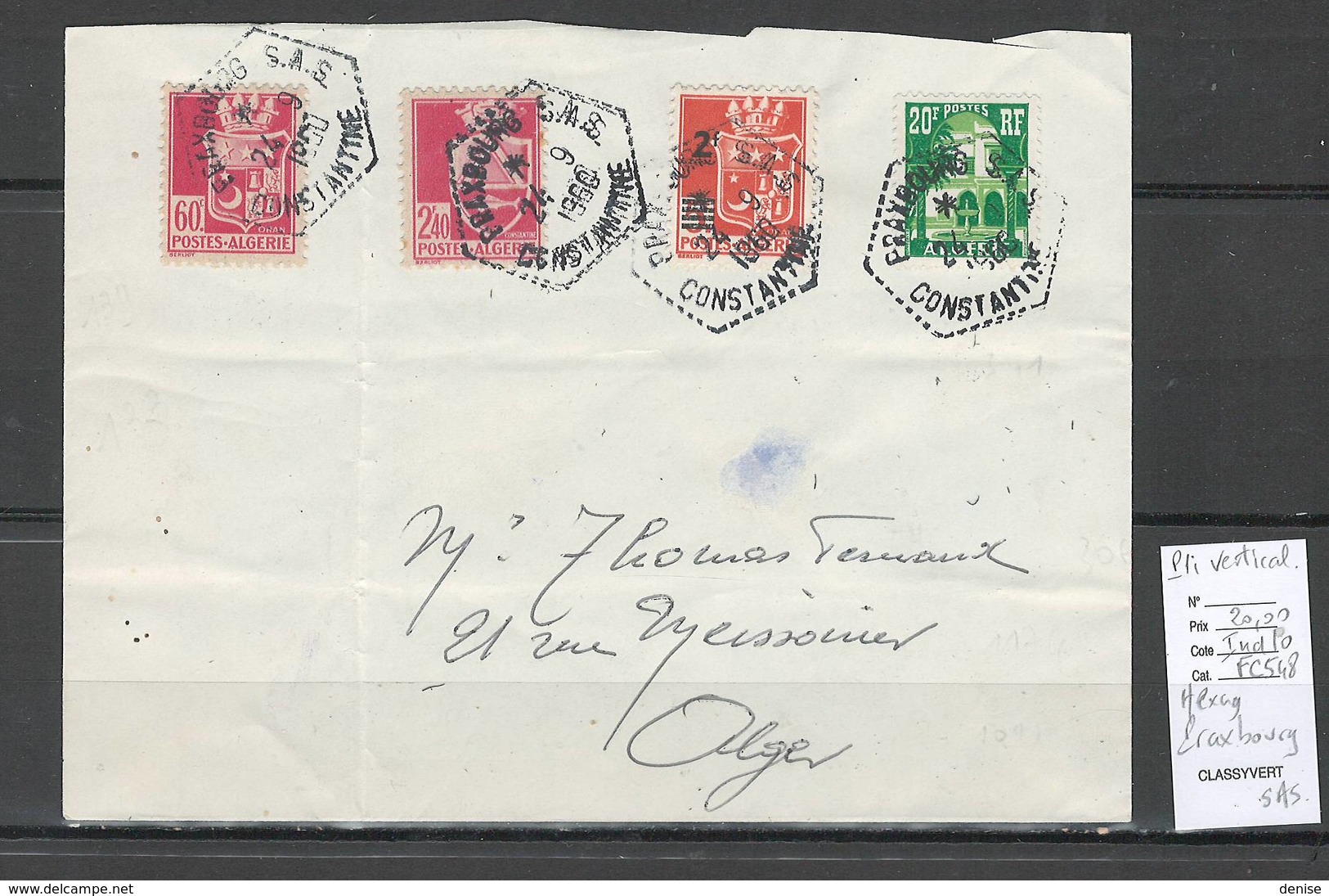 Algerie - Lettre  - Cachet Hexagonal PRAXBOURG SAS -  Marcophilie - Covers & Documents