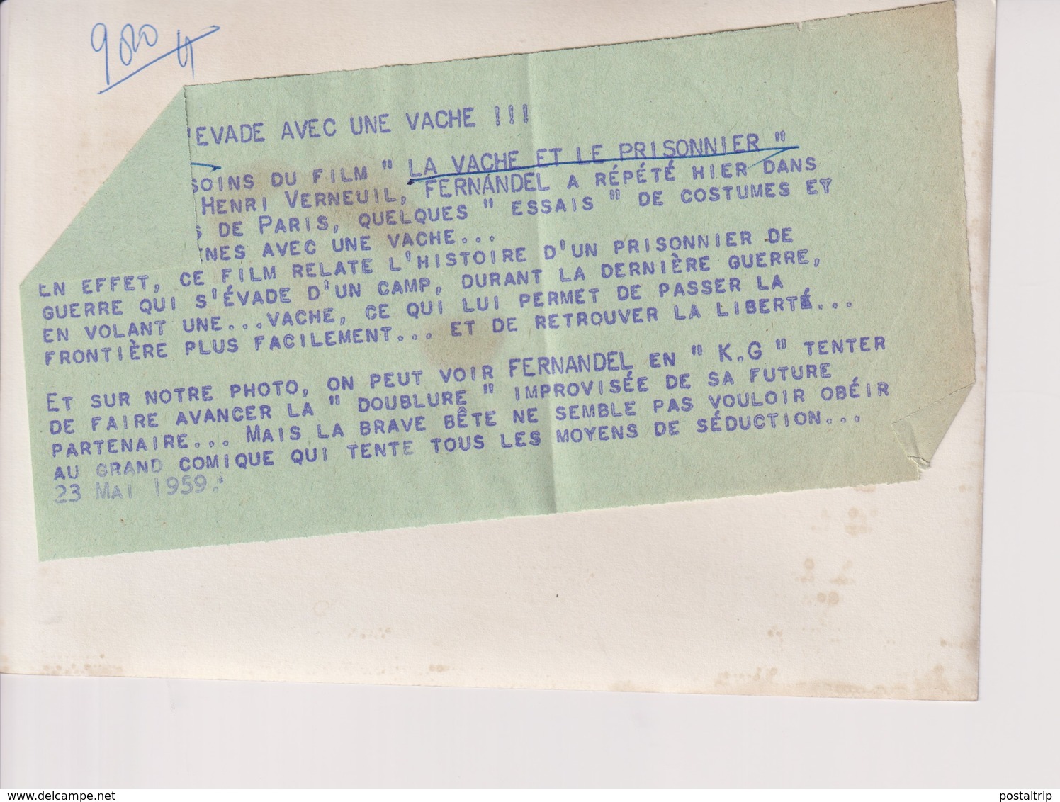 FERNANDEL. LA VACHE ET LE PRISONNIER DE HENRI VERNEUIL. - Célébrités