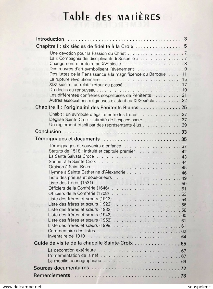 Les Pénitents Blancs De Sospel Et La Chapelle Sainte-Croix; Brochure 74 Pages Nombreuses Photos; Port Gratuit En France - History