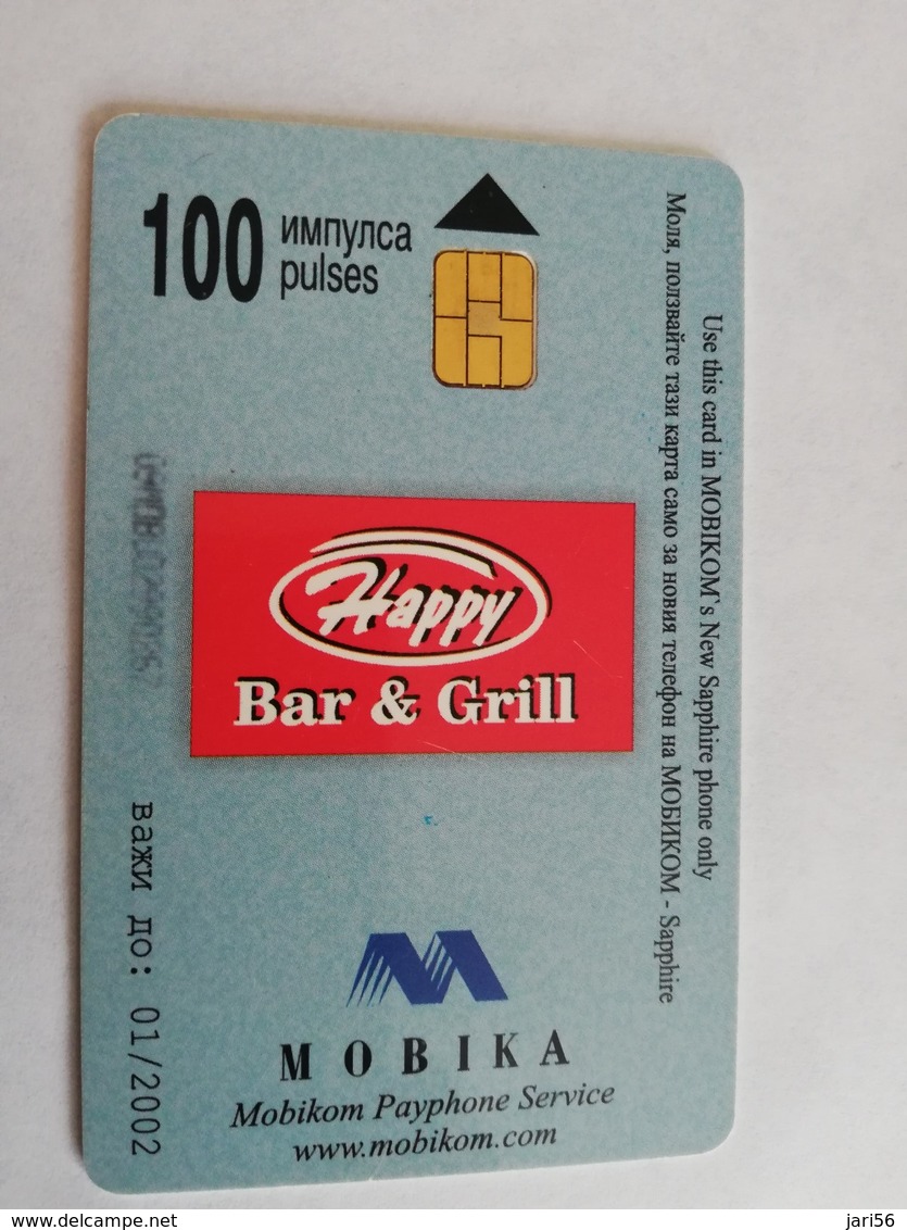 BULGARIA  100  UNITS  MOBIKA CHIPCARD  HAPPY BAR & GRILL  ZAGONRA  BEER /PILSENER / BIER       ** 1968 ** - Bulgaria