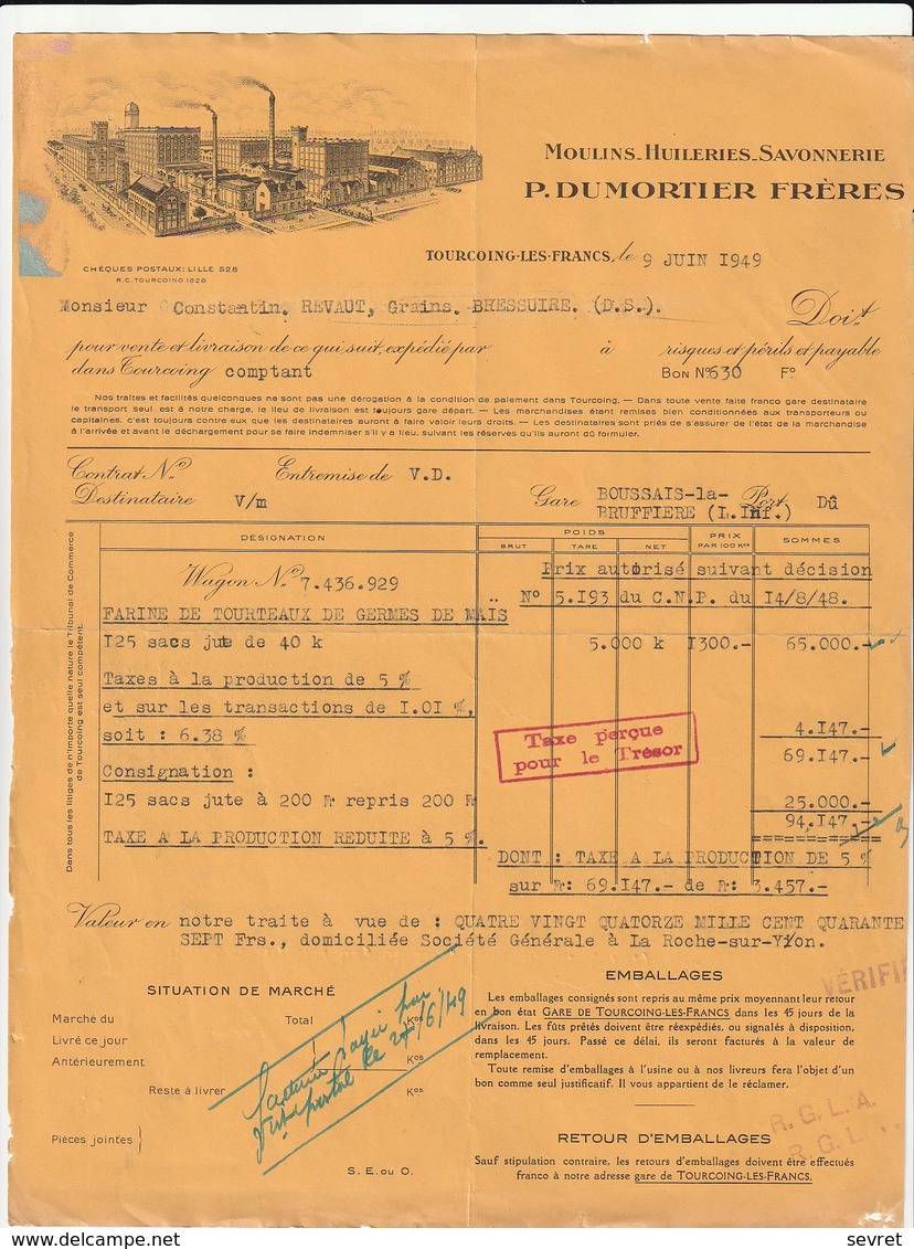 NORD-TOURCOING-LES-FRANCS. - MOULINS-HUILERIES-SAVONNERIES P. DUMORTIER FRERES. Format A4 - Landwirtschaft