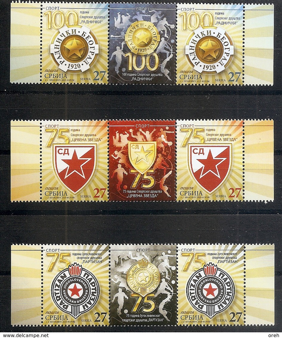 SERBIA 2020,Anniversary Sports Association Red Star Partizan Radnicki, Soccer, Volleyball, Basketball,VIGNETTE, MNH - Serbia