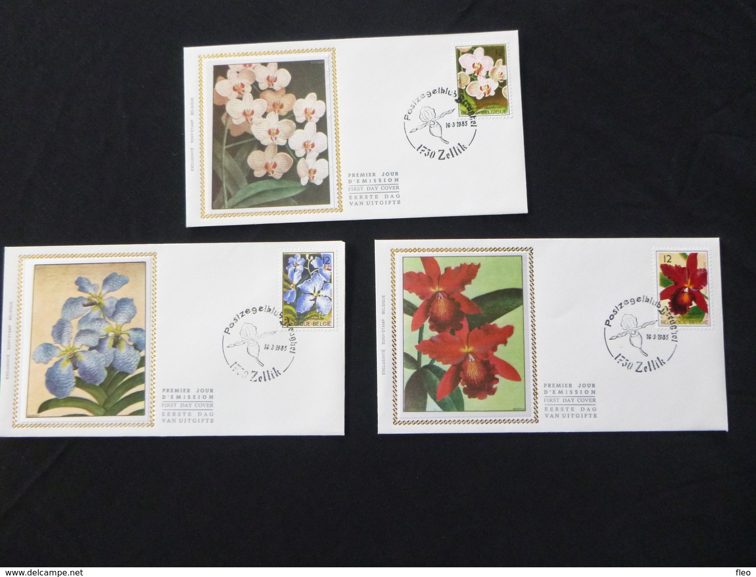 BELG.1985 2163 2164 & 2165 FDC Zijde/soie ( Zellik ) : " Gentse Floraliën VII / Floralies Gantoises VII " - 1981-1990