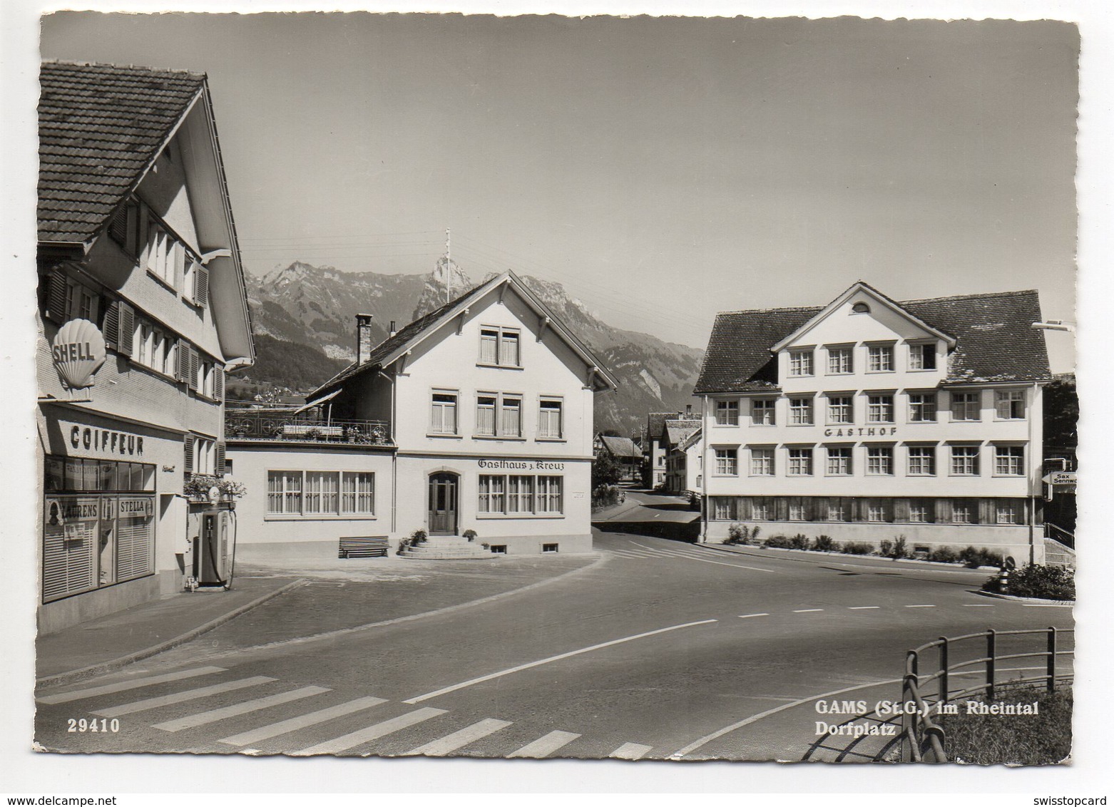 GAMS Dorfplatz Gasthaus Kreuz Tanksäule Shell - Gams