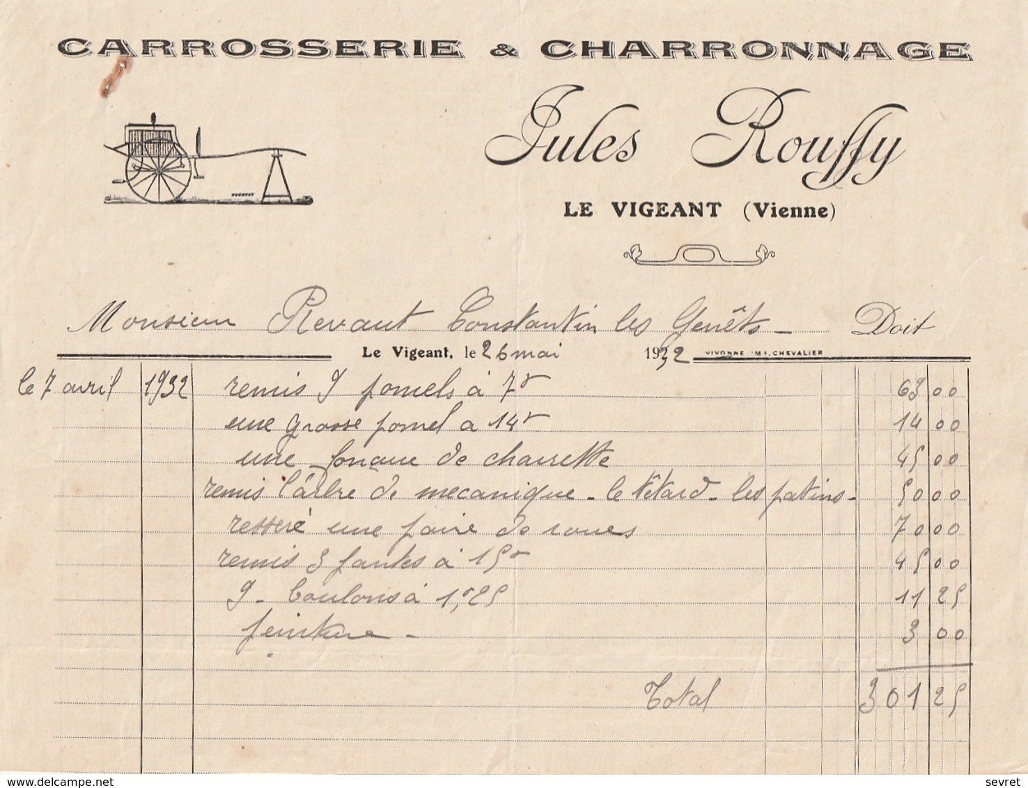 VIENNE  - LE VIGEANT  - Carrosserie Et Charronnage  Jules ROUFFY .   Format  21x16 - Petits Métiers