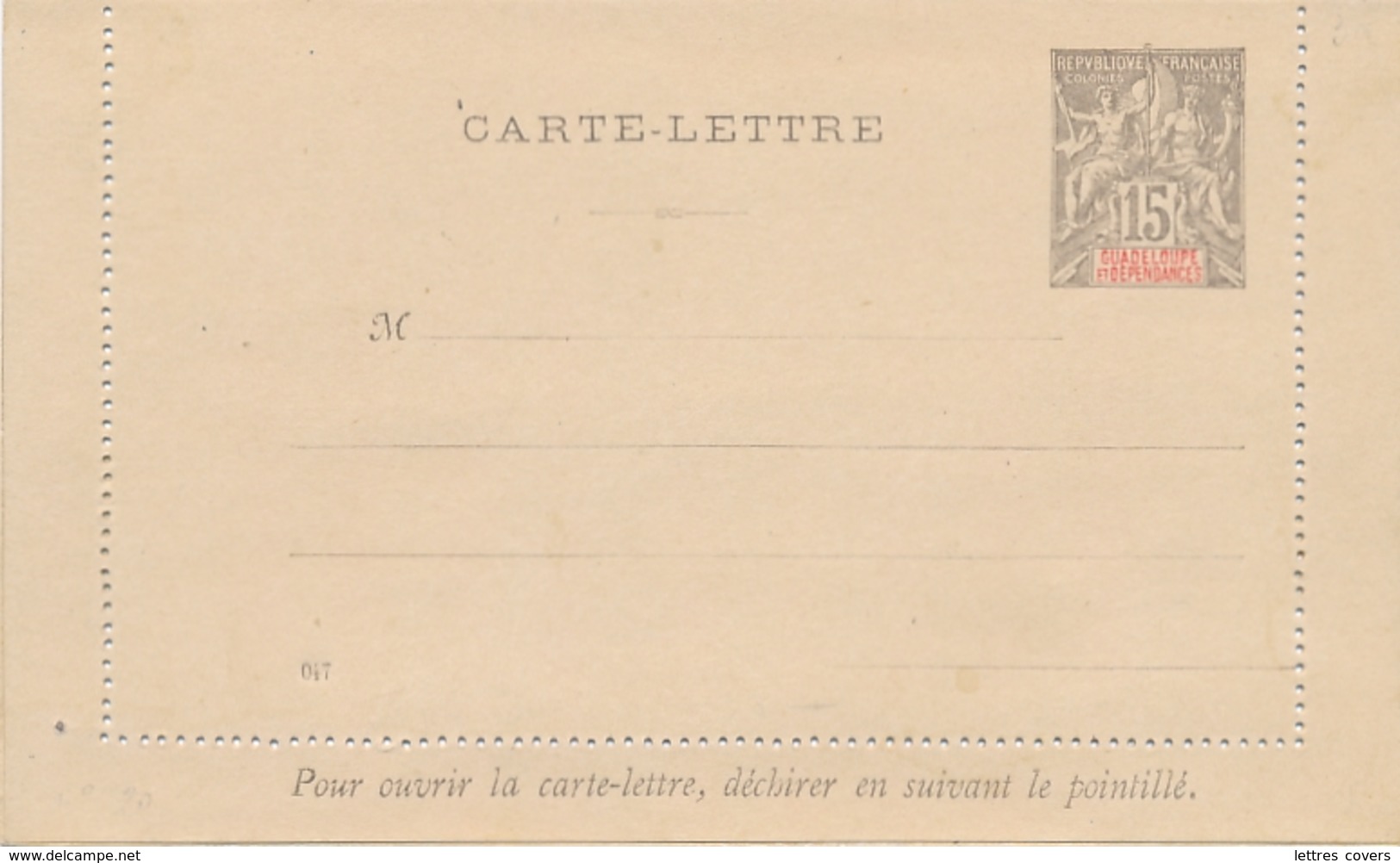 Entier Carte Lettre  GROUPE 15c GUADELOUPE NEUF - Avec Date 047 - Lettres & Documents