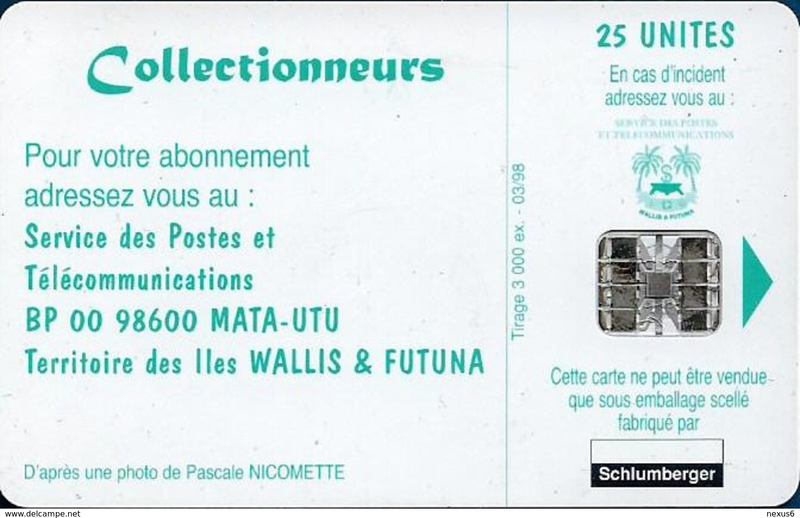 Wallis And Futuna - WF13 - Tourism Et Tradition à Wallis (Without CN.), 03.1998, 25Units, 2.400ex, Used - Wallis Y Futuna