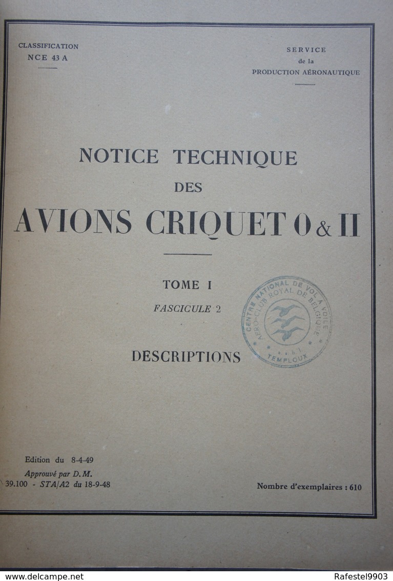 Manuel Avion Criquet MORANE SAULNIER MS 500 Aviation française Licence Fieseler Storch Fi 156 Luftwaffe Flugzeug Plane