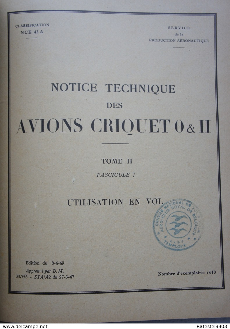 Manuel Avion Criquet MORANE SAULNIER MS 500 Aviation française Licence Fieseler Storch Fi 156 Luftwaffe Flugzeug Plane