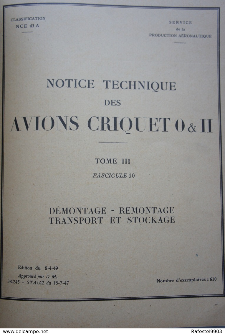 Manuel Avion Criquet MORANE SAULNIER MS 500 Aviation française Licence Fieseler Storch Fi 156 Luftwaffe Flugzeug Plane