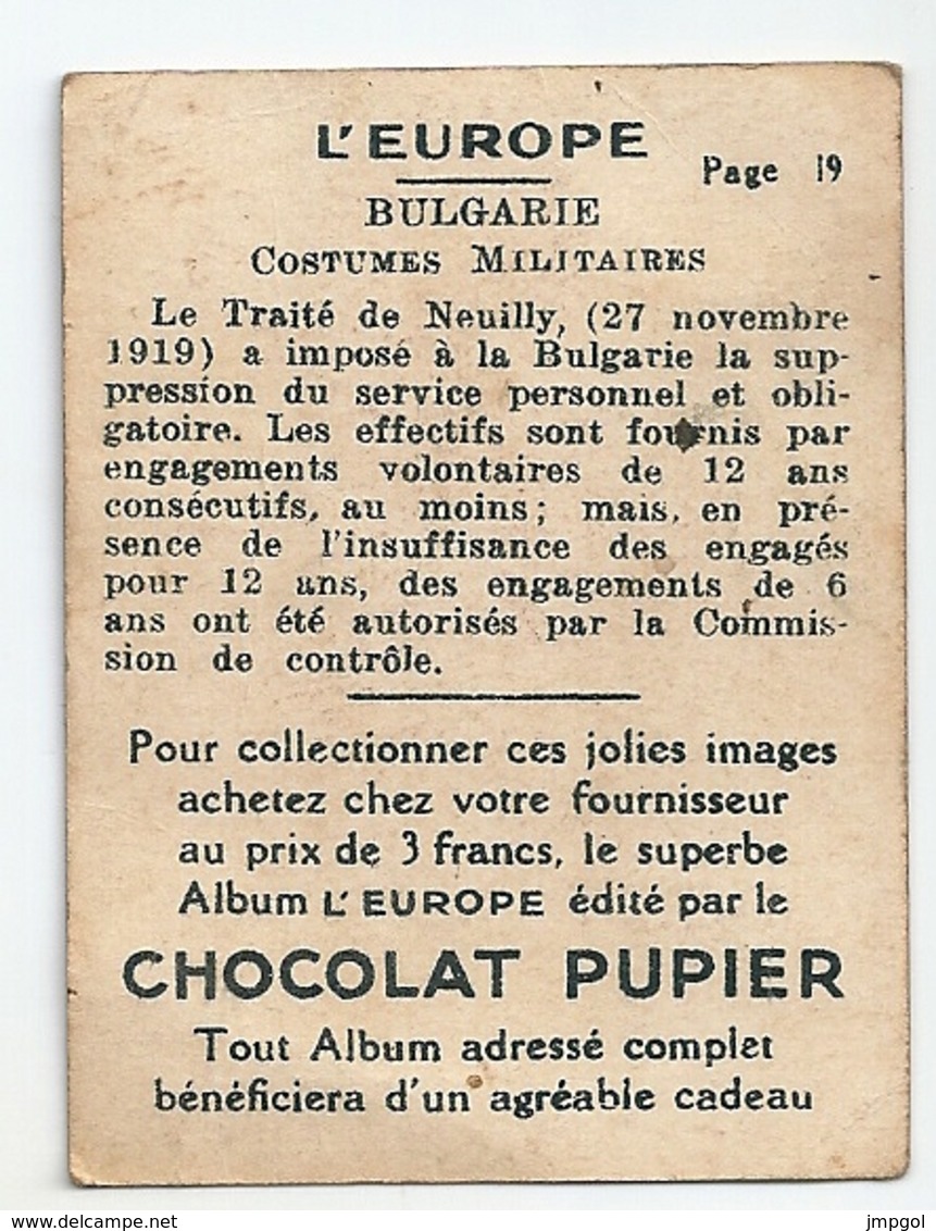 Chromo Chocolat Pupier L'Europe Bulgarie Costumes Militaires  Page 19 - Sonstige & Ohne Zuordnung