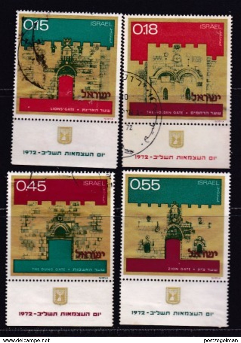 ISRAEL, 1972, Used Stamp(s)  With  Tab, Independence Day - Gates , SG Number(s) 527-530, Scannr. 19057 - Gebraucht (mit Tabs)