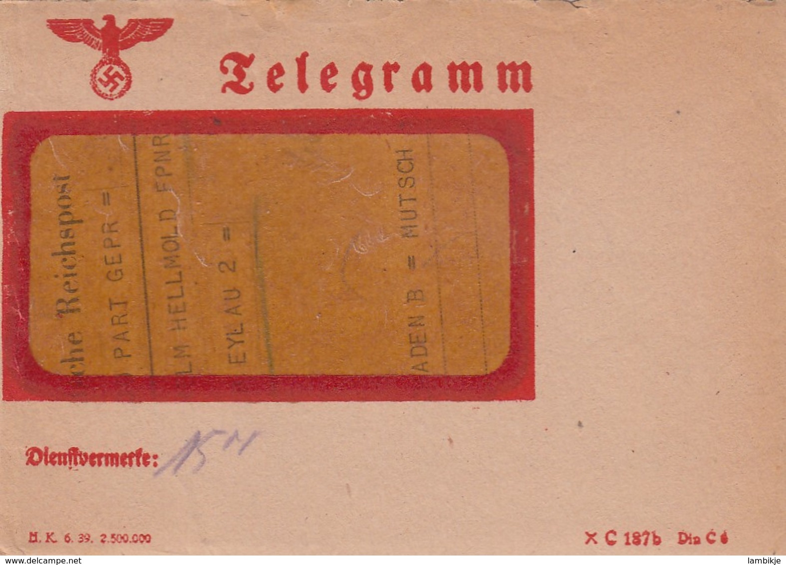 Deutsches Reich Telegramm 1944 + Inhalt - Lettres & Documents