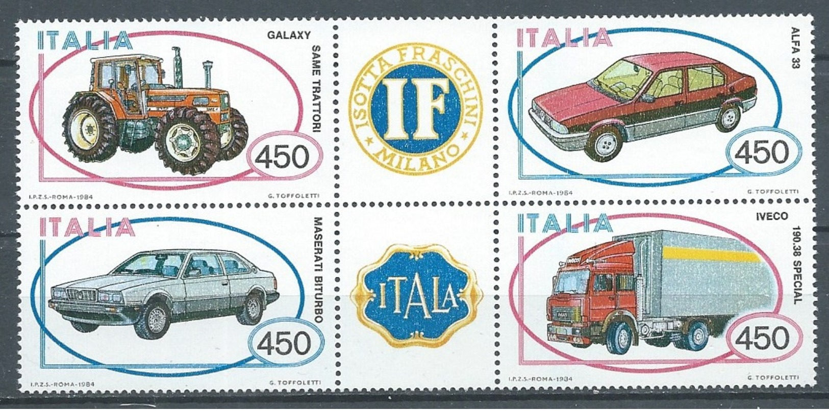 Italie YT N°1604/1607 Constructions Automobiles (timbres Se-tenant) Neuf ** - 1981-90:  Nuovi