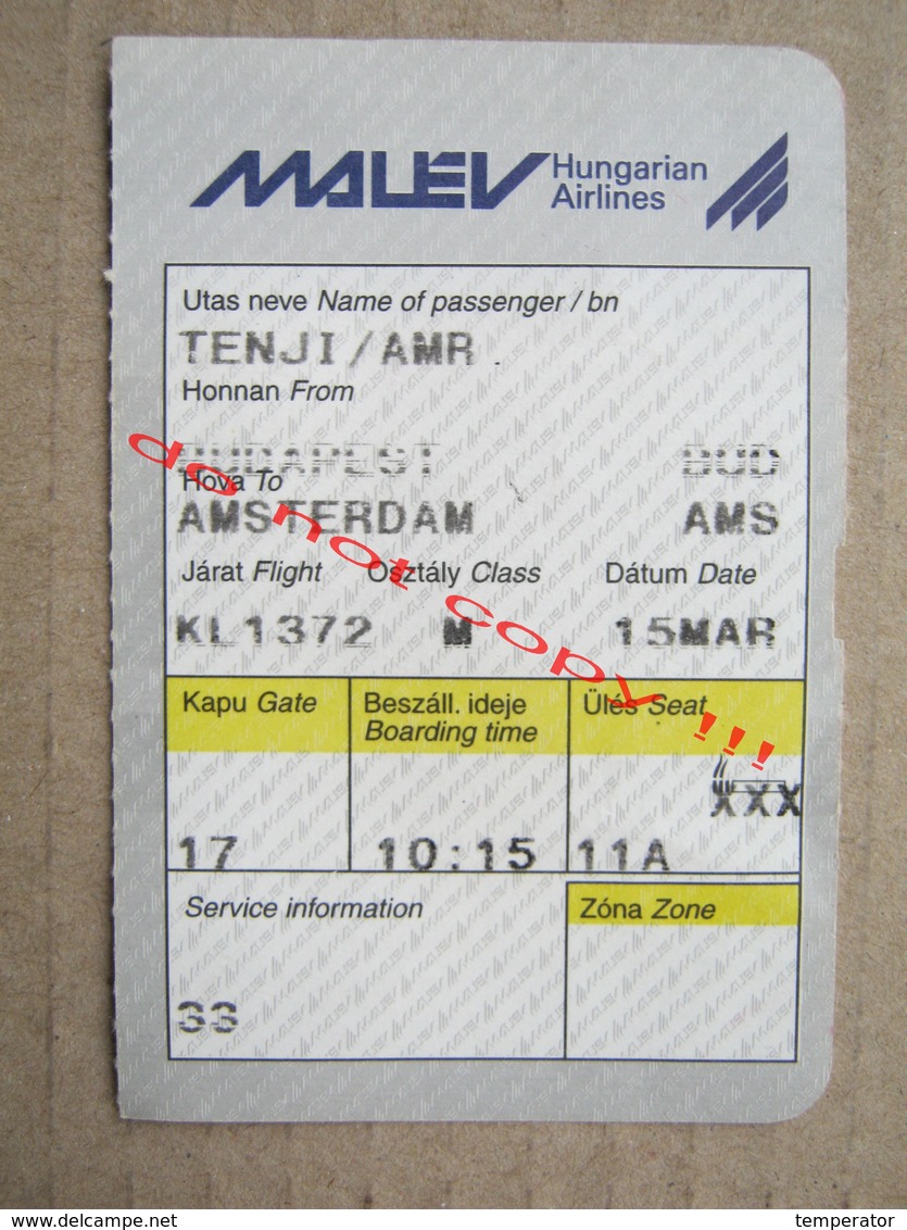 MALEV / Hungarian Airlines / Budapest - Amsterdam - Biglietti