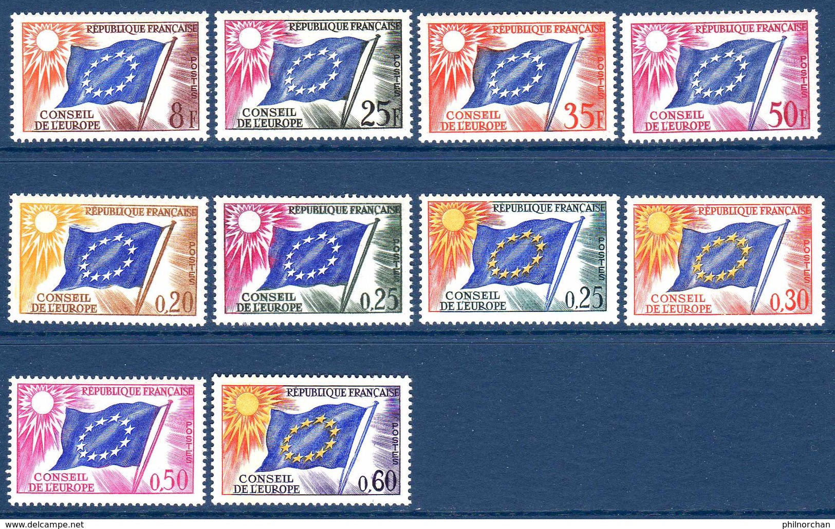 Unesco 1958/63 Neufs** N°17,19/21,27/30,32,34 Série "Drapeau Européen"  TB   2,20 € (cote 12,45 €  10 Valeurs) - Neufs