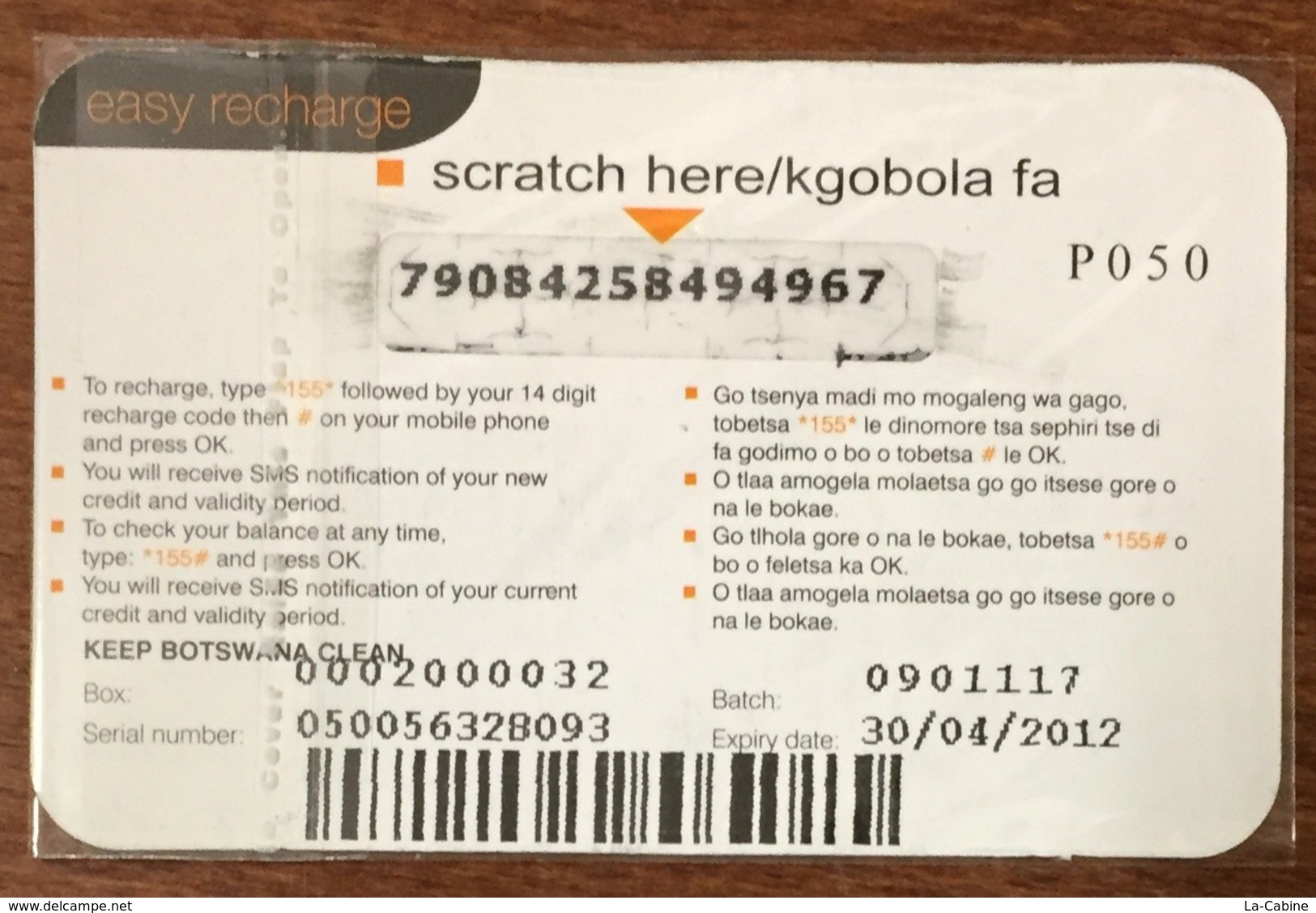 BOTSWANA FOOTBALL ORANGE RECHARGE P50 RECHARGE GSM PRÉPAYÉE PREPAID PAS TÉLÉCARTE PHONECARD CARD - Botsuana