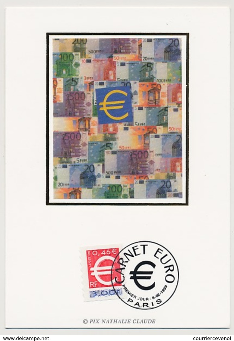 FRANCE - Carnet EURO - 1 Enveloppe FDC + 1 Carte (soie) Premier Jour Paris 1999 - Lettres & Documents