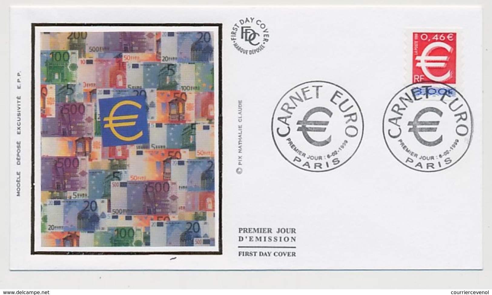 FRANCE - Carnet EURO - 1 Enveloppe FDC + 1 Carte (soie) Premier Jour Paris 1999 - Brieven En Documenten