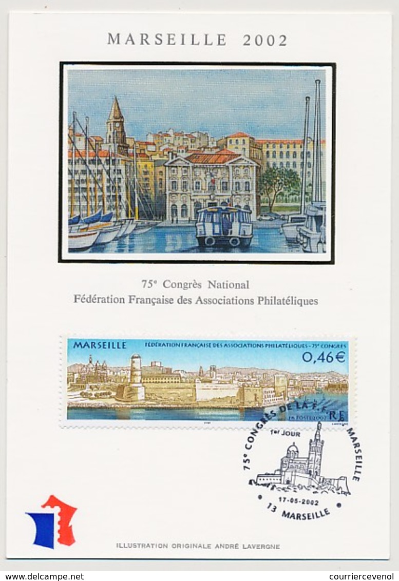 FRANCE - 1 FDC Et 1 Carte Soie - MARSEILLE 2002 Congrès De La Fédération - 1er Jour 17/5/2002 - 2000-2009