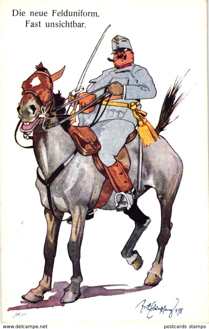 Militär, Soldat Zu Pferd, "Die Neue Felduniform, Fast Unsichtbar", Sign. Schönpflug - Schönpflug, Fritz