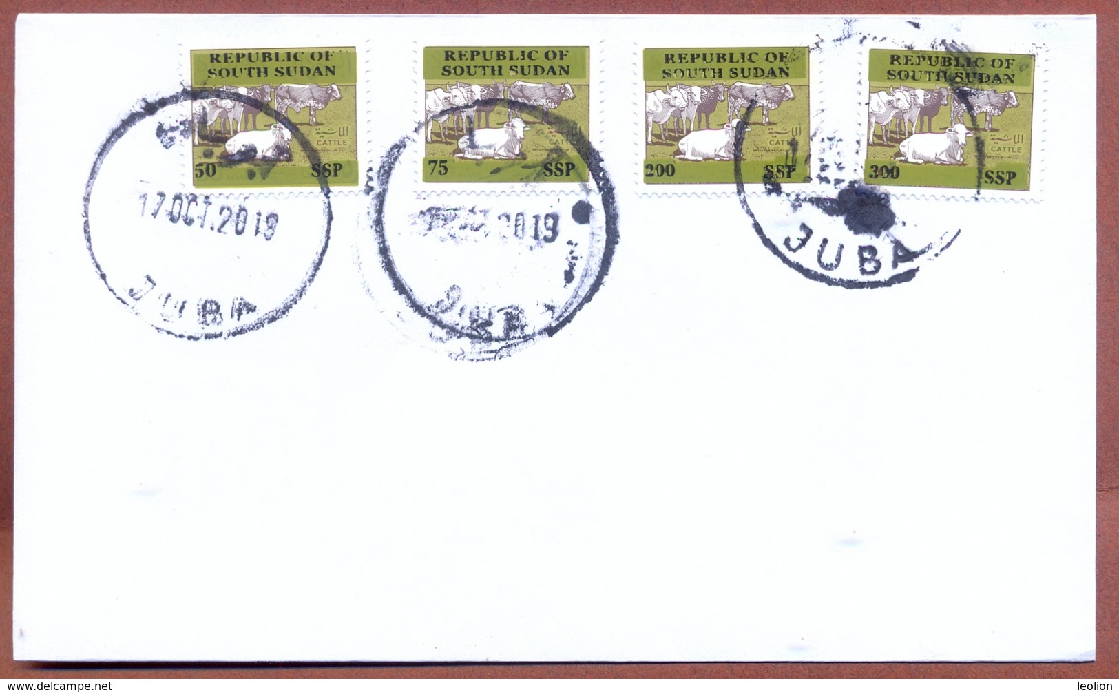 SOUTH SUDAN Cover With 4 Stamps (full Set) Proof Unissued Issue 2019 Overprint Cancelled SOUDAN Du Sud Südsudan - Sudán Del Sur