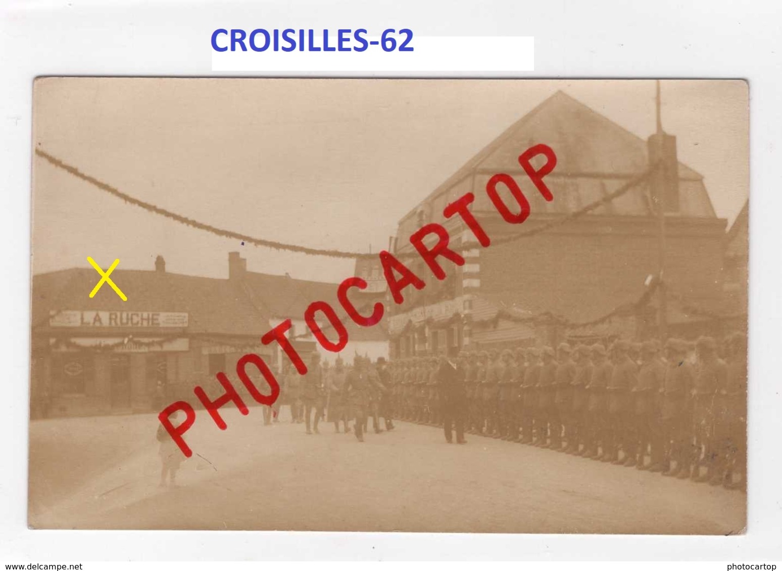 CROISILLES-Magasin LA RUCHE-Revue Militaire-CARTE PHOTO Allemande-GUERRE 14-18-1 WK-FRANCE-62- - Croisilles