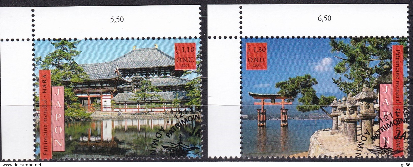 UNO-Genf, 2001, 415/16,  USED FIRST DAY, UNESCO-Welterbe: Japan. - Oblitérés