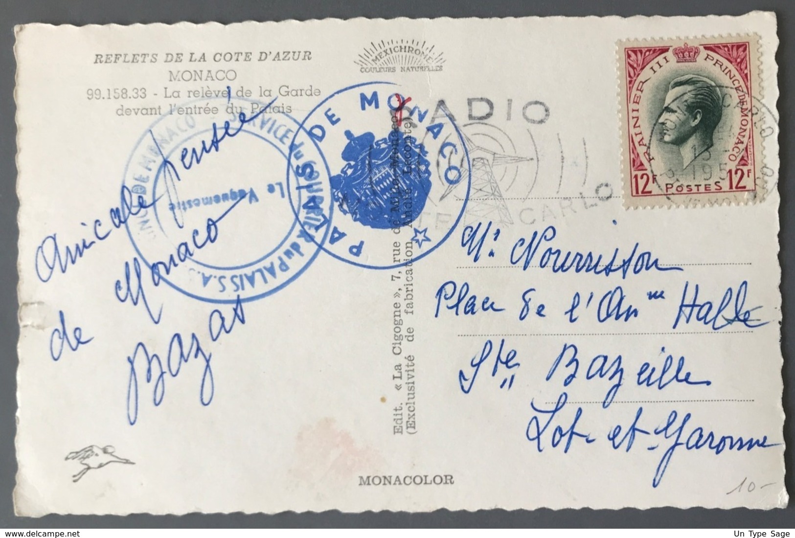 Monaco - Carte Postale - Cachet PALAIS DE MONACO - (W1480) - Brieven En Documenten