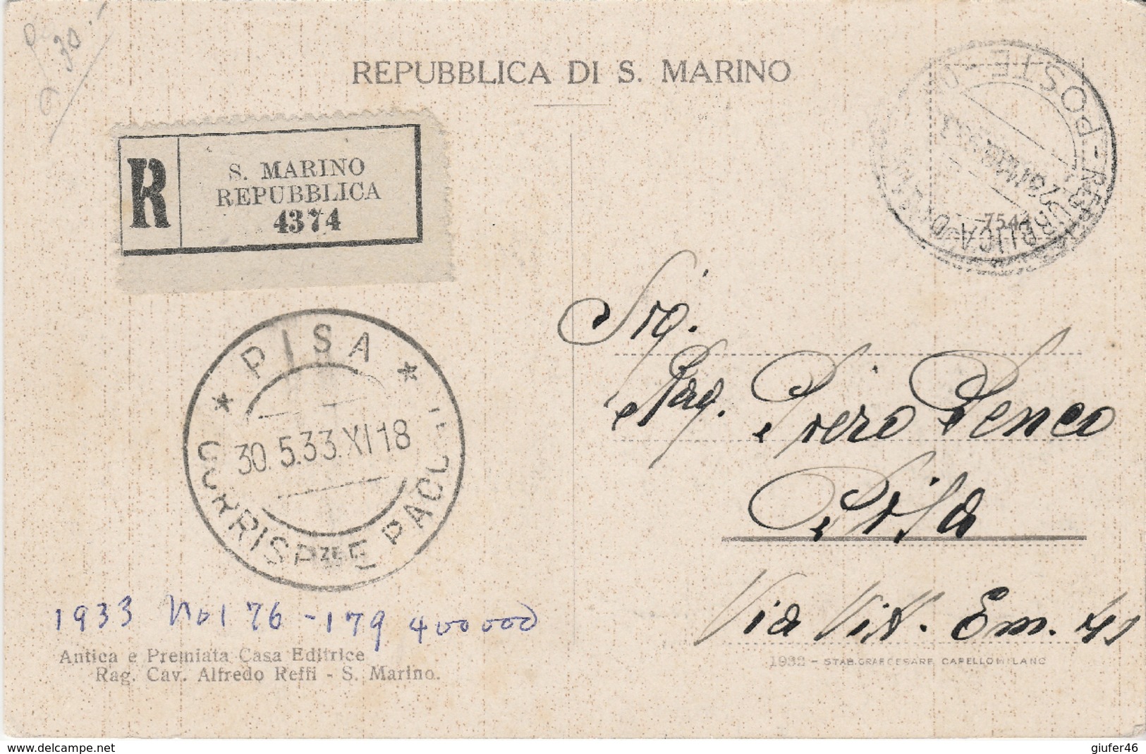 San Marino - 1933 , Convegno Filatelico - Briefe U. Dokumente