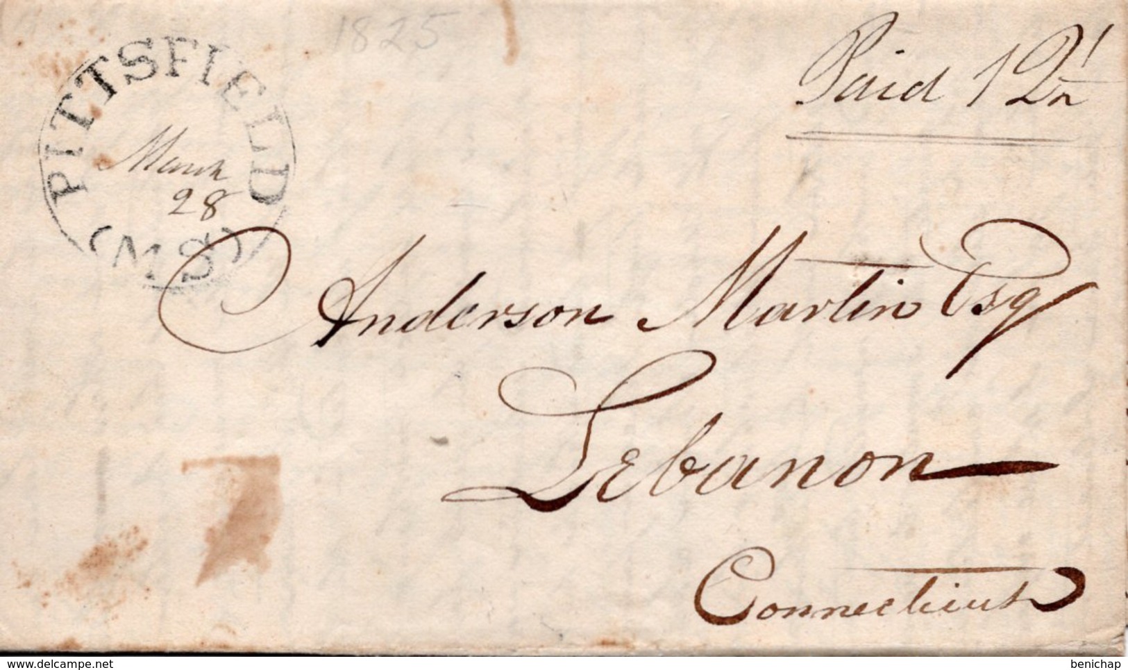 (R6) LAC 28 March 1825 - Paid 12 1/2 Rate - PITTSFIELD (MS) To LEBANON Connecticut . - …-1845 Prephilately