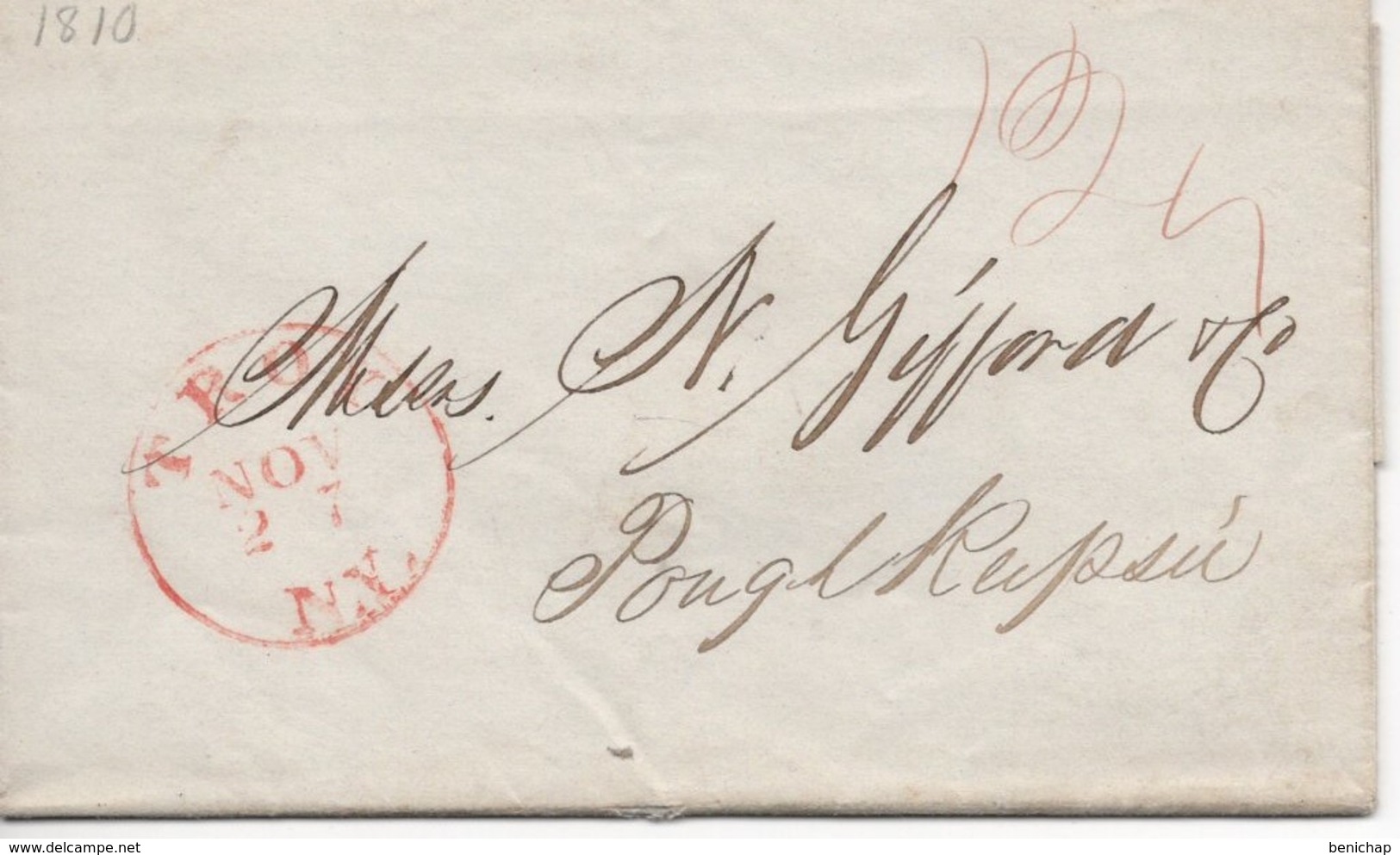 (R15) LAC 27 Nov 1810 - Stampless -  Paid 12 1/2 C Rate - TROY (N.Y.) TO POUGHKEEPSIE (P.A.). - …-1845 Préphilatélie